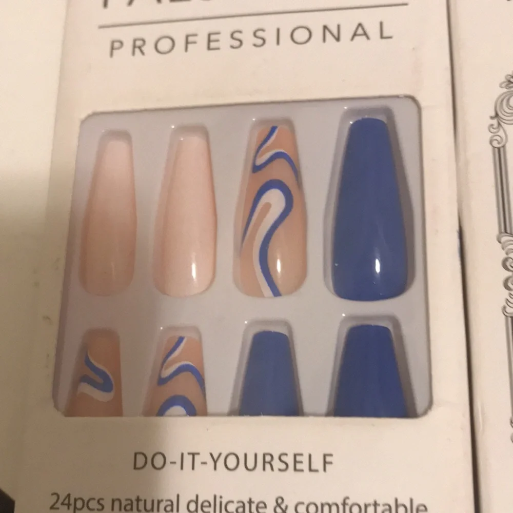 False Nail Press-On Set of 3 - Blue, Nude & Pink Marble Designs